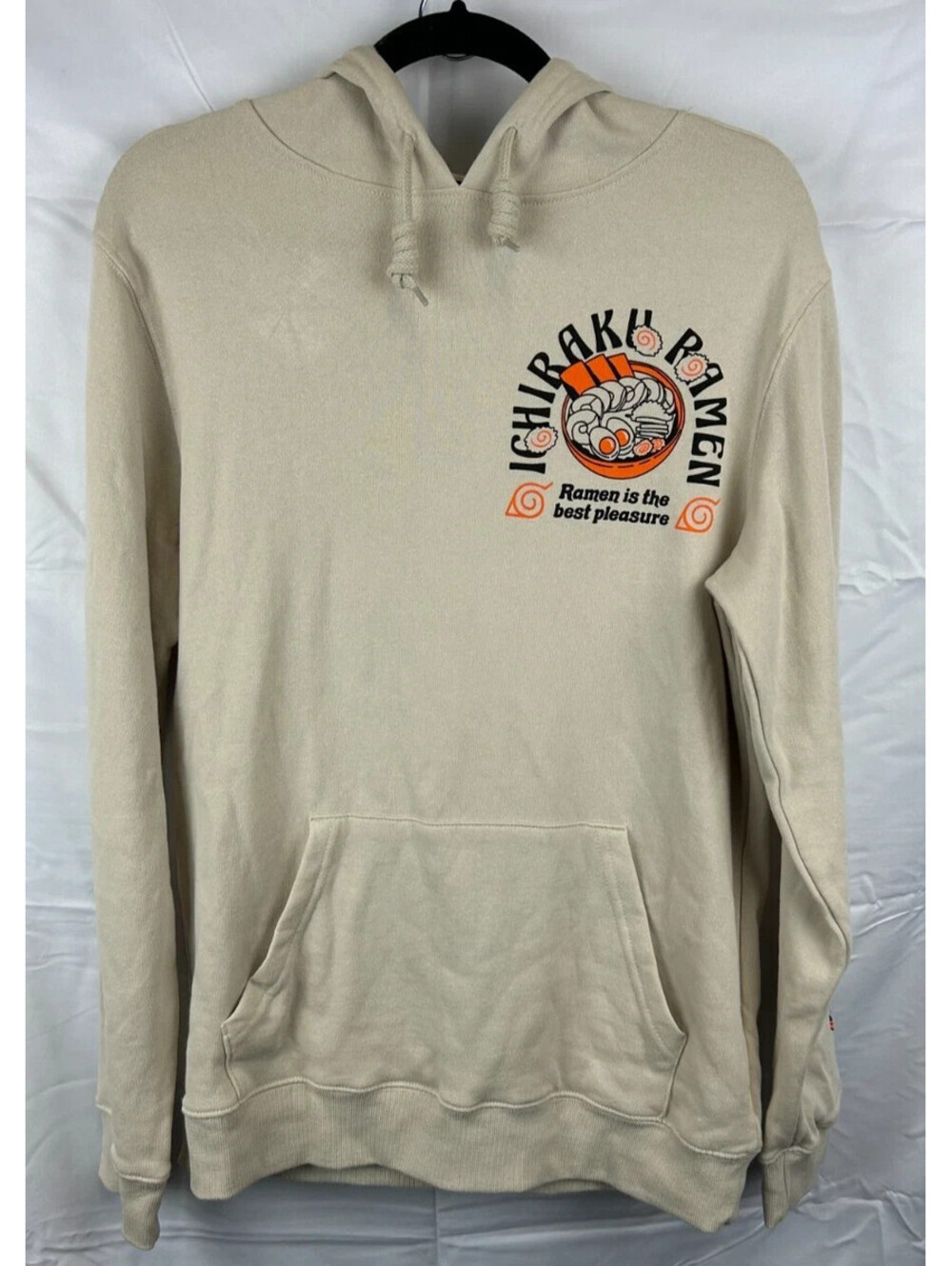 Viz Media Men's Small Beige Naruto "Ichiraku Ramen" Spell Out Pullover Hoodie